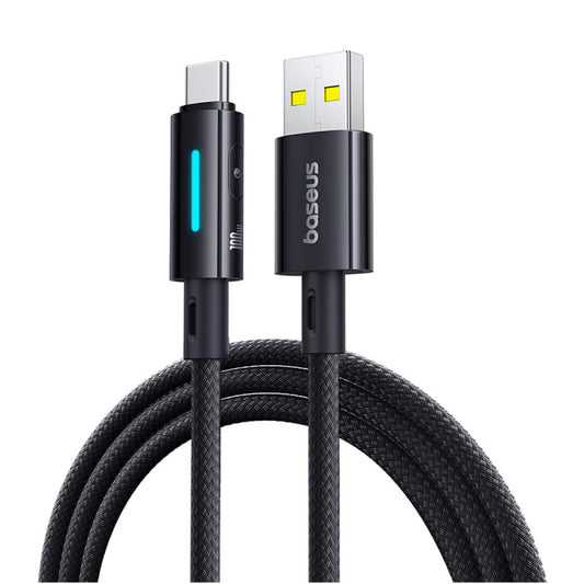 Καλώδιο Δεδομένων και Φόρτισης USB-A - USB-C Baseus Lit Button Control, 100W, 2m, Μαύρο P10379002121-01
