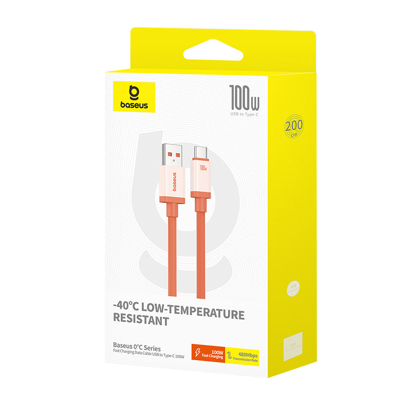 USB-A to USB-C Data and Charging Cable Baseus Zero Degree Series, 100W, 2m, Red