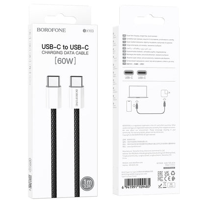 Καλώδιο Δεδομένων και Φόρτισης USB-C - USB-C Borofone BX103 Original, 60W, 1m, Μαύρο