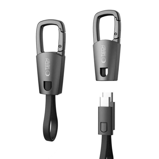 Καλώδιο Δεδομένων και Φόρτισης USB-C - USB-C Tech-Protect Ultraboost DNA Keychain, 60W, 0.17m, Γκρι