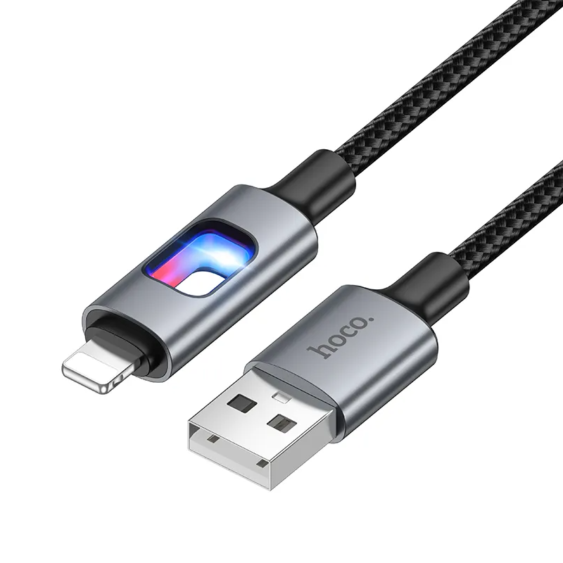 Καλώδιο Δεδομένων και Φόρτισης USB-A - Lightning HOCO U144 Led, 18W, 1.2m, Μαύρο