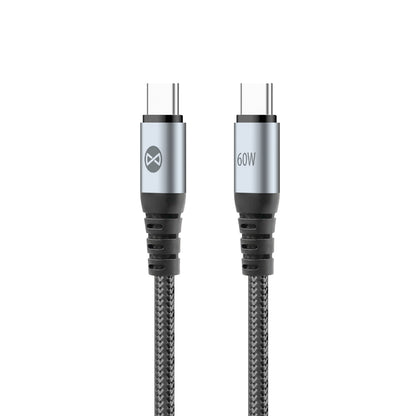 Καλώδιο Δεδομένων και Φόρτισης USB-C - USB-C Forever Braix, 60W, 1m, Μαύρο