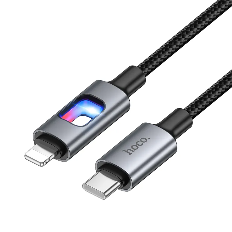 Καλώδιο Δεδομένων και Φόρτισης USB-C - Lightning HOCO U144 Led, 27W, 1.2m, Μαύρο