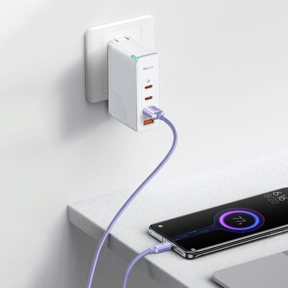Καλώδιο Δεδομένων και Φόρτισης USB-A - USB-C Baseus Crystal Shine Series, 100W, 2m, Μωβ CAJY000505