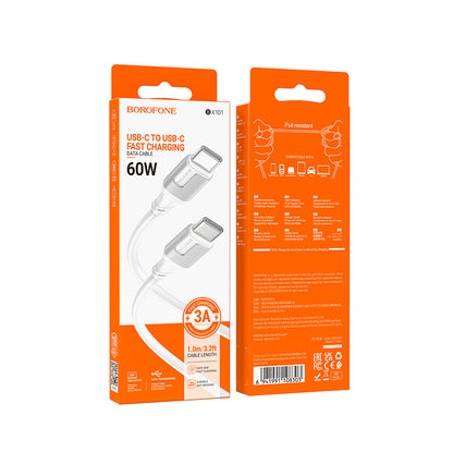 Καλώδιο Δεδομένων και Φόρτισης USB-C - USB-C Borofone BX101 Creator, 60W, 1m, Λευκό
