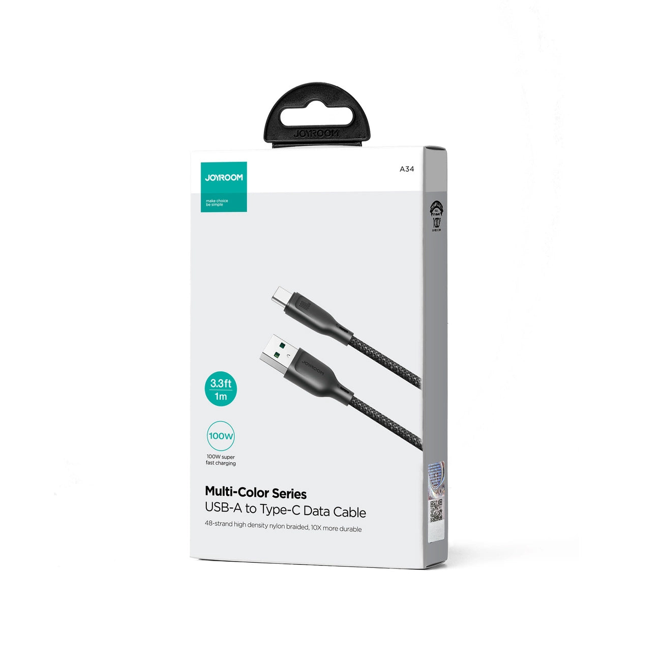 Καλώδιο Δεδομένων και Φόρτισης USB-A - USB-C Joyroom Multi-Color S-A34, 100W, 1m, Μαύρο