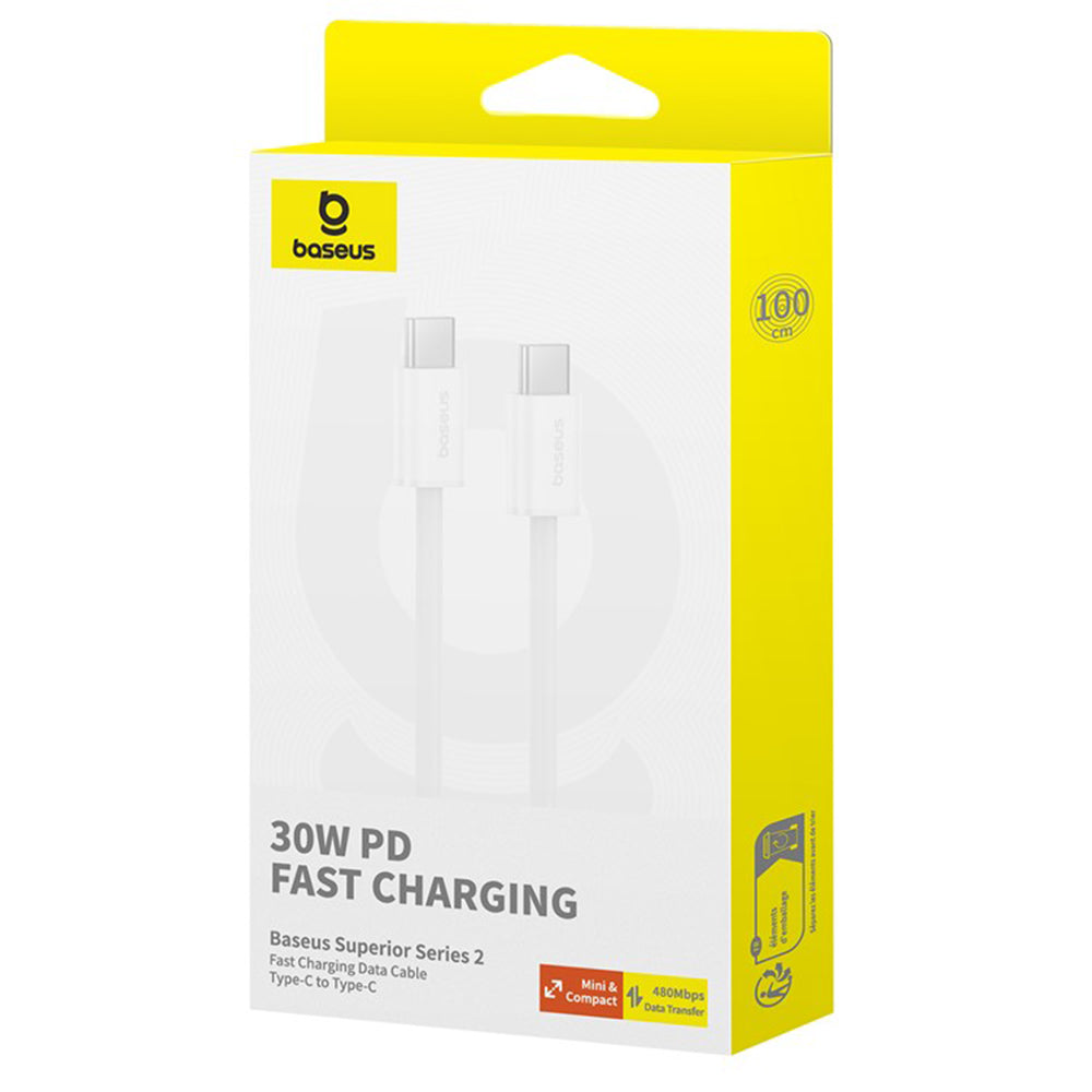 Καλώδιο Δεδομένων και Φόρτισης USB-C - USB-C Baseus Superior Series 2, 30W, 2m, Λευκό P10365200211-01