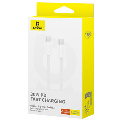Καλώδιο Δεδομένων και Φόρτισης USB-C - USB-C Baseus Superior Series 2, 30W, 1m, Λευκό P10365200211-00
