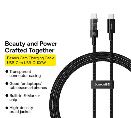 Καλώδιο Δεδομένων και Φόρτισης USB-C - USB-C Baseus Gem, 100W, 2m, Μαύρο P10373000111-01