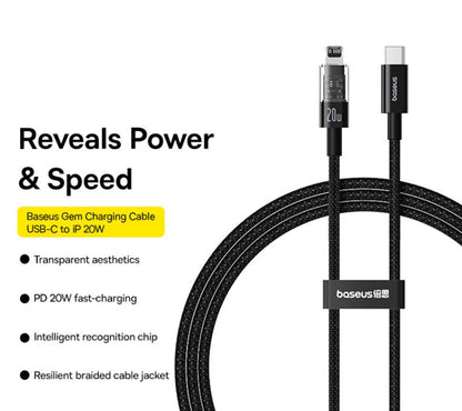 Καλώδιο Δεδομένων και Φόρτισης USB-C - Lightning Baseus Gem, 20W, 2m, Μαύρο P10373001111-01