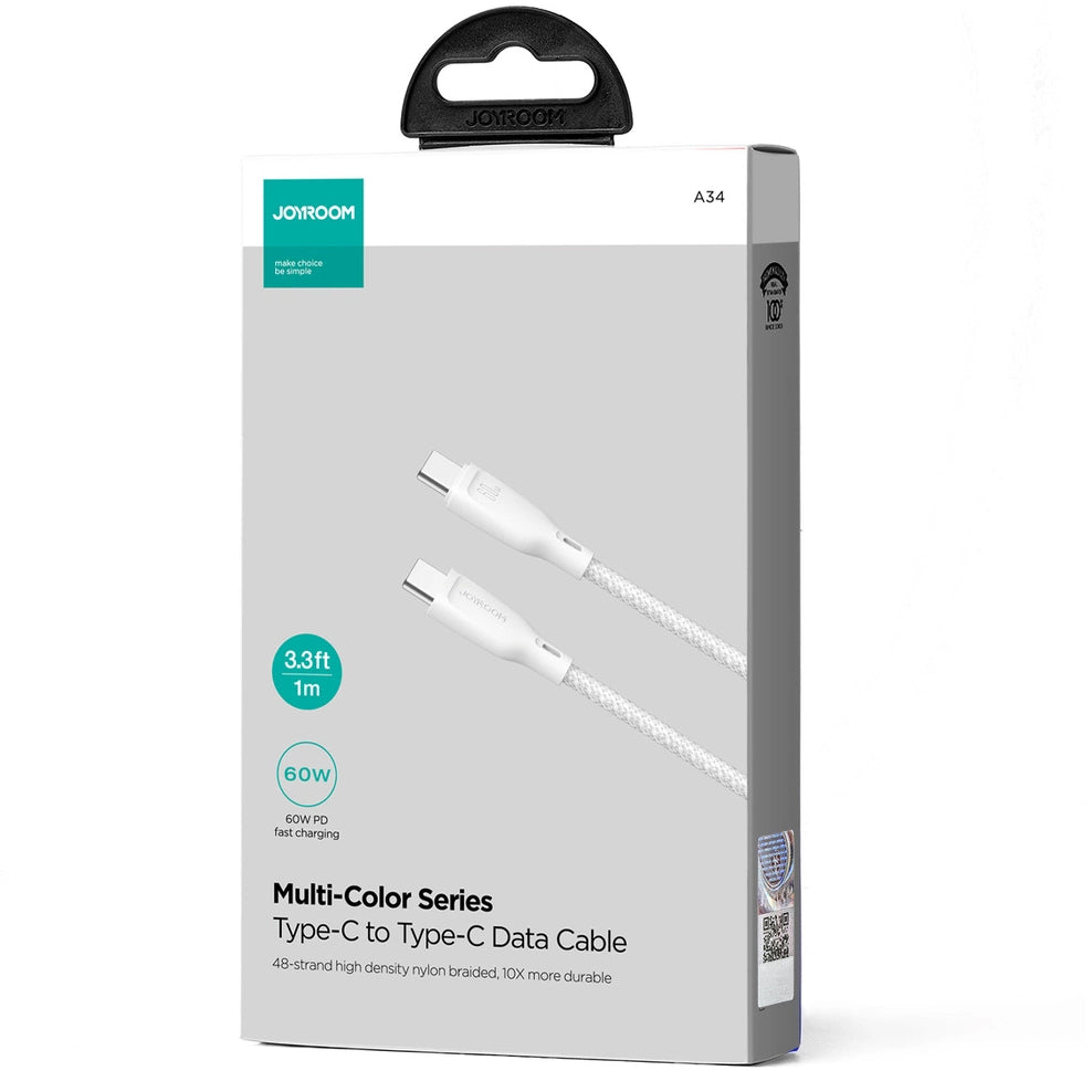 Καλώδιο Δεδομένων και Φόρτισης USB-C - USB-C Joyroom Multi-Color S-A34, 60W, 1m, Λευκό