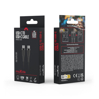 Καλώδιο Δεδομένων και Φόρτισης USB-C - USB-C MaXlife MXUC-08, 60W, 1m, Μαύρο