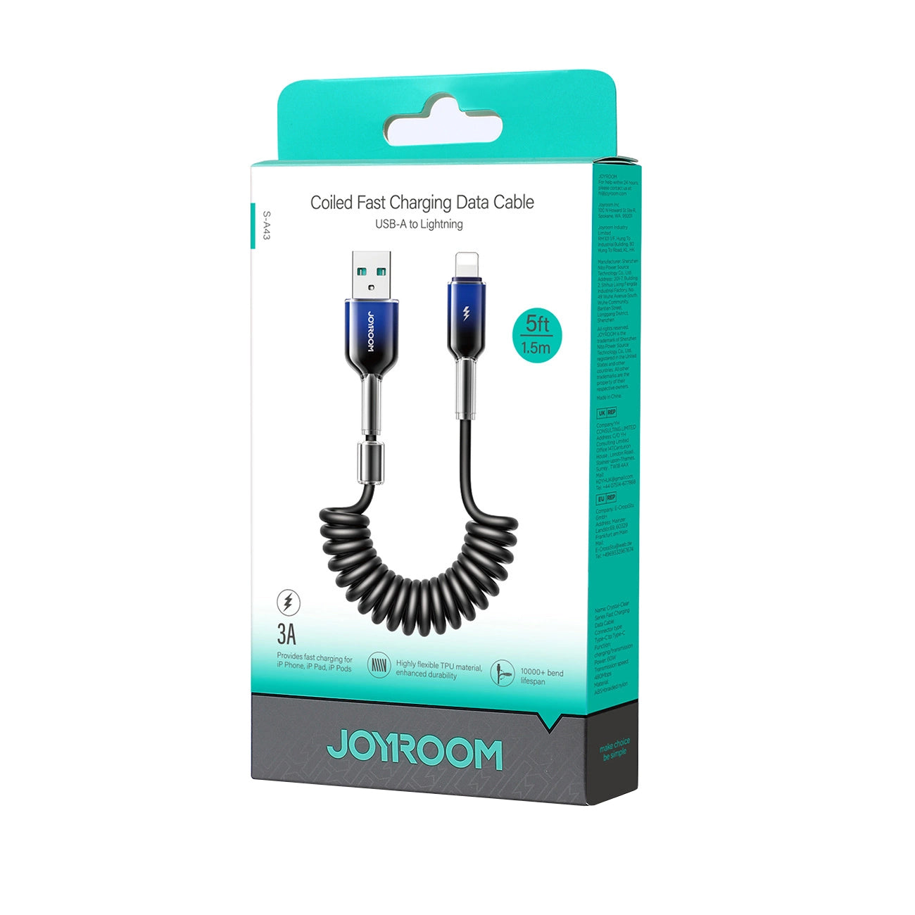 Καλώδιο Δεδομένων και Φόρτισης USB-A - Lightning Joyroom S-A43 Crystal, 18W, 1.5m, Μαύρο
