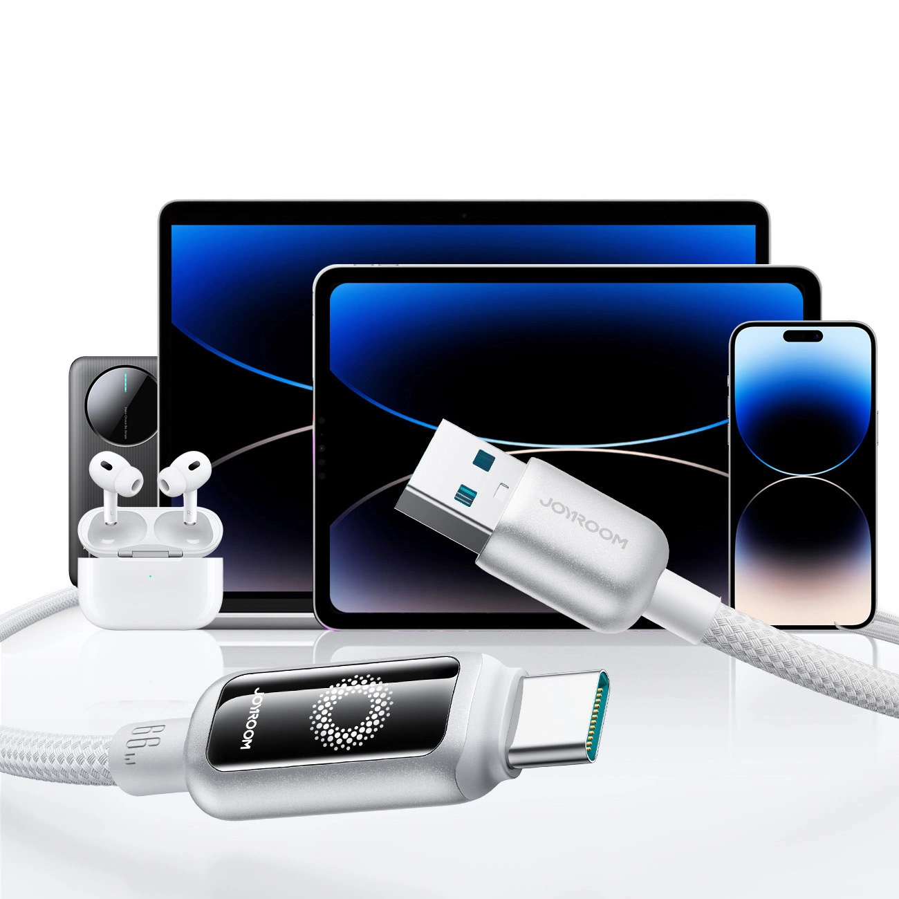 Καλώδιο Δεδομένων και Φόρτισης USB-A - USB-C Joyroom S-A55 StarFlight Display, 66W, 1.2m, Λευκό