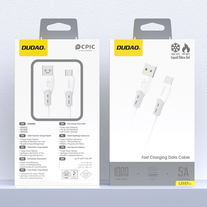Καλώδιο Δεδομένων και Φόρτισης USB-A - USB-C Dudao L25ST, 100W, 1m, Λευκό