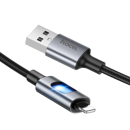 Καλώδιο Δεδομένων και Φόρτισης USB-A - Lightning HOCO U144 Led, 18W, 1.2m, Μαύρο