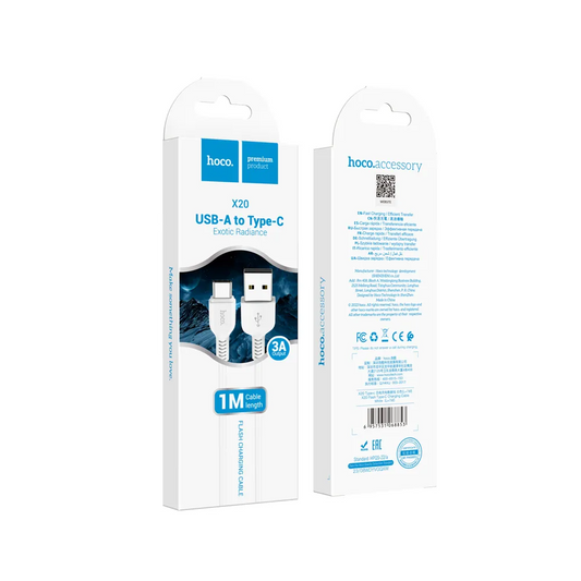 Καλώδιο Δεδομένων και Φόρτισης USB-A - USB-C HOCO Flash X20, 18W, 1m, Λευκό