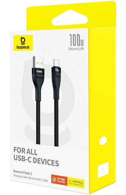 Καλώδιο Δεδομένων και Φόρτισης USB-A - USB-C Baseus Flash Series II, 100W, 2m, Μαύρο P10311804111-01
