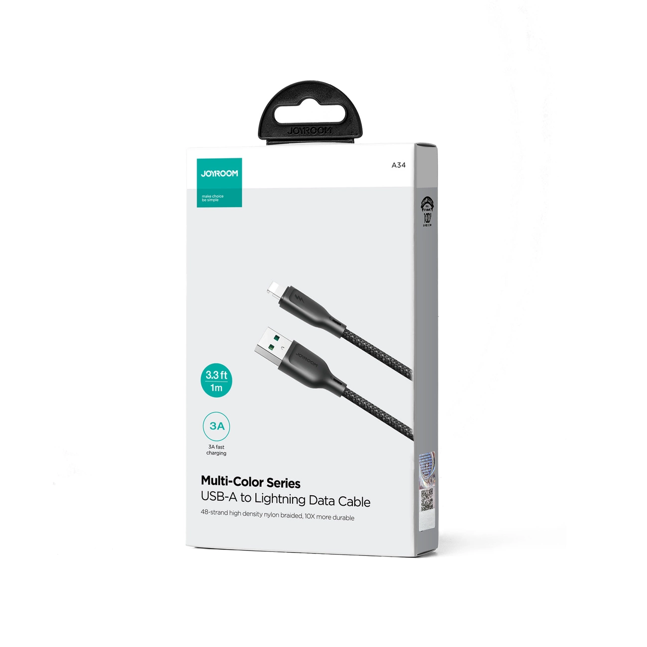USB-A to Lightning Data and Charging Cable Joyroom S-A34, 18W, 1m, Black