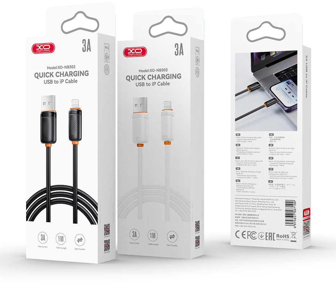 USB-A to USB-C Data and Charging Cable XO Design NB302, 18W, 1m, Black