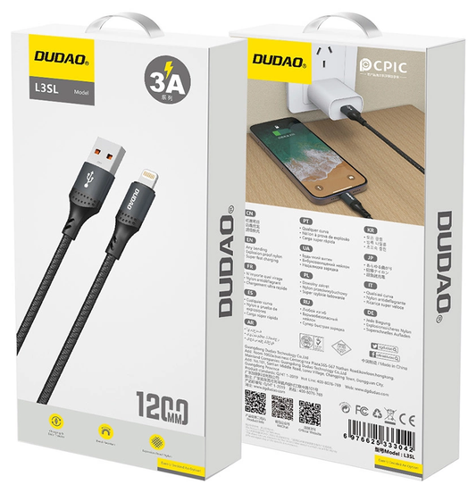 Καλώδιο Δεδομένων και Φόρτισης USB-A - Lightning Dudao L3SL, 30W, 1.2m, Μαύρο