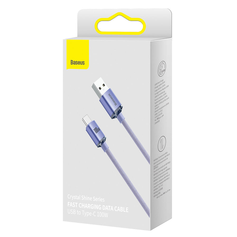 Καλώδιο Δεδομένων και Φόρτισης USB-A - USB-C Baseus Crystal Shine Series, 100W, 2m, Μωβ CAJY000505