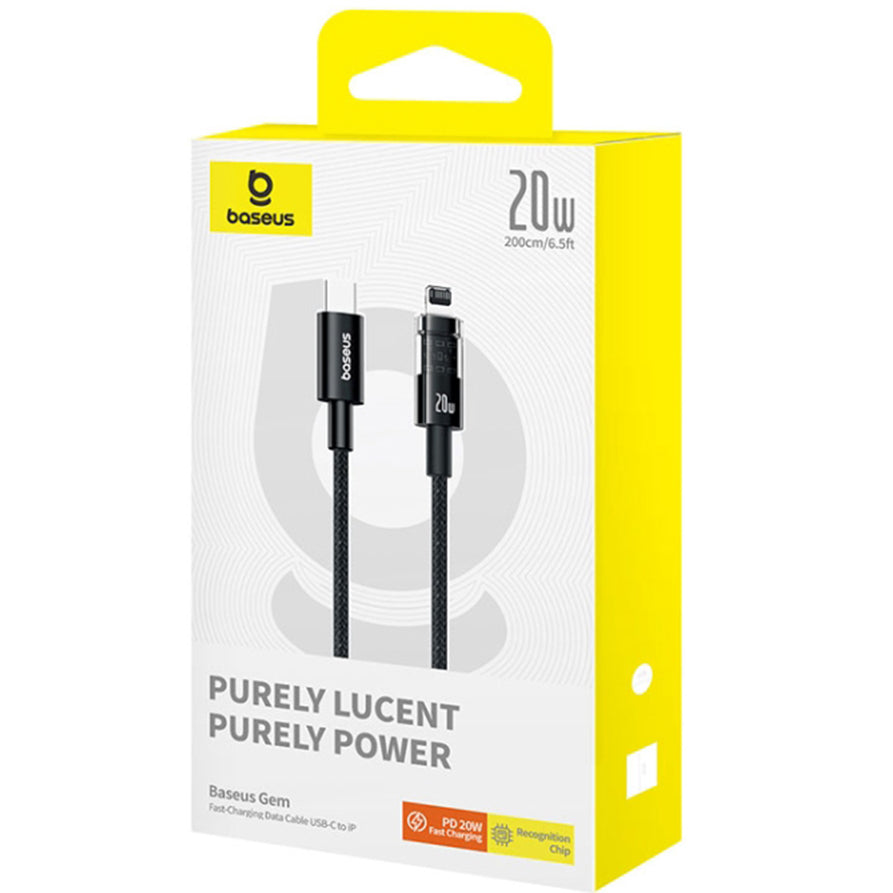 Καλώδιο Δεδομένων και Φόρτισης USB-C - Lightning Baseus Gem, 20W, 2m, Μαύρο P10373001111-01