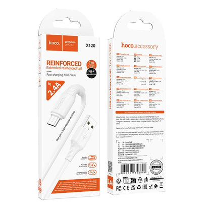 Καλώδιο Δεδομένων και Φόρτισης USB-A - microUSB HOCO X120, 18W, 1m, Λευκό