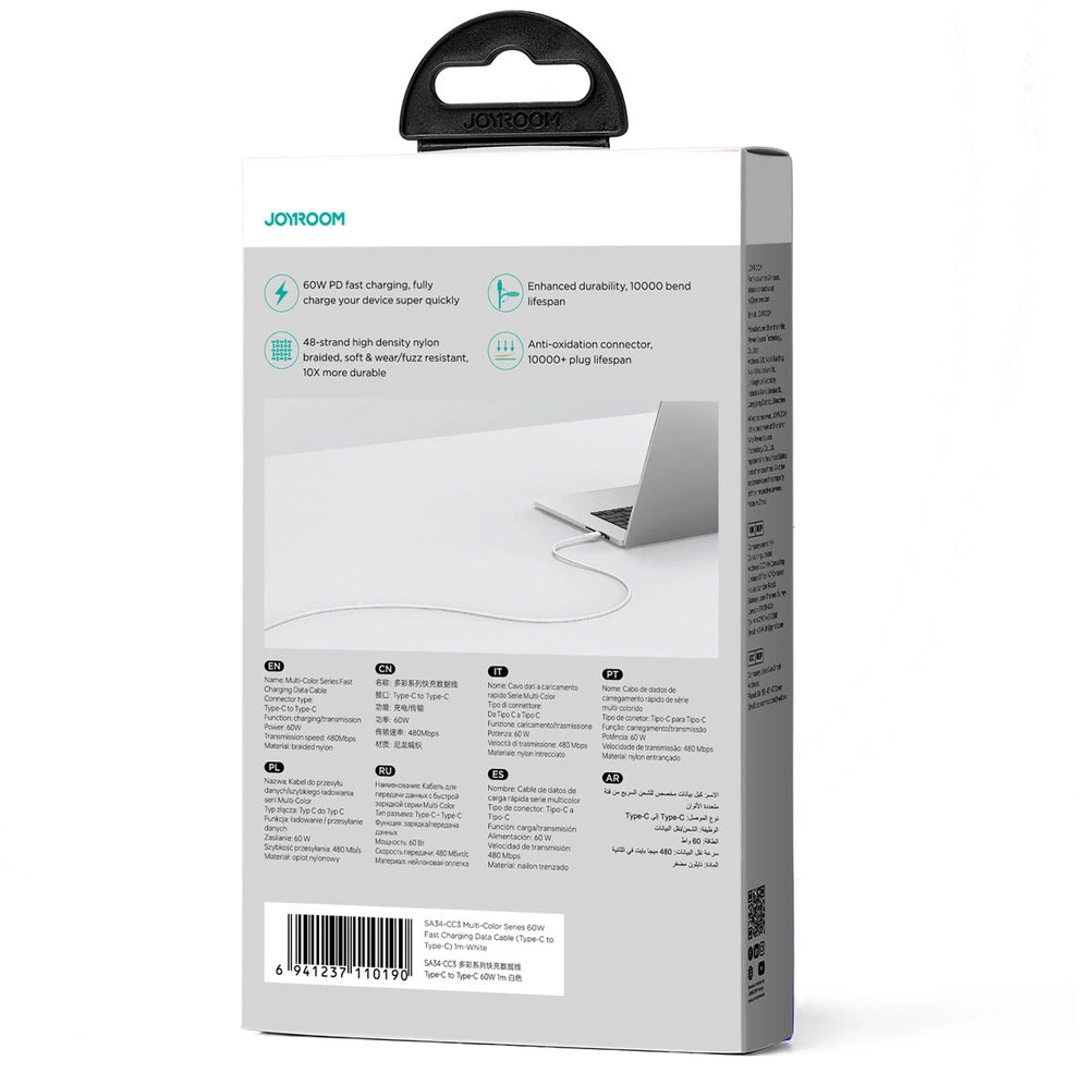 Καλώδιο Δεδομένων και Φόρτισης USB-C - USB-C Joyroom Multi-Color S-A34, 60W, 1m, Λευκό