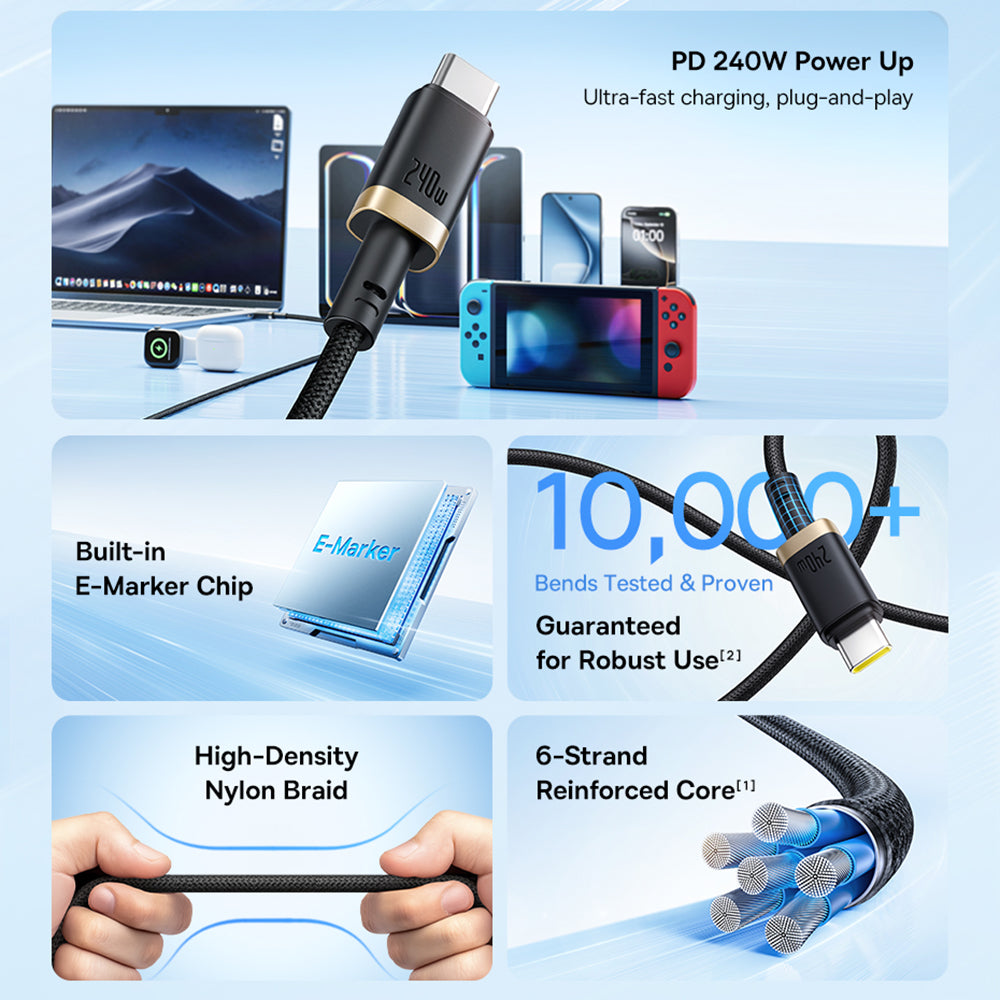 USB-C Data and Charging Cable - USB-C Baseus Dura Series, 240W, 1m, Red P10377803U03-01