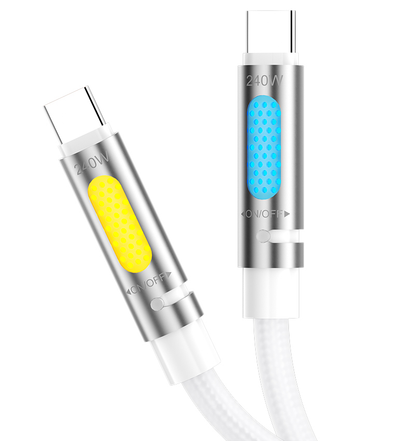 Καλώδιο Δεδομένων και Φόρτισης USB-C - USB-C BWOO X325C-C Led, 240W, 1.2m, Λευκό