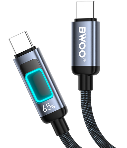 Καλώδιο Δεδομένων και Φόρτισης USB-C - USB-C BWOO X324CC Display, 65W, 1μ, Μαύρο