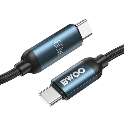Καλώδιο Δεδομένων και Φόρτισης USB-C - USB-C BWOO BO-X304 Led, 60W, 1μ, Μαύρο