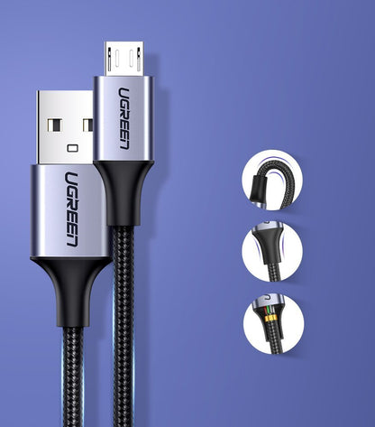 Καλώδιο Δεδομένων και Φόρτισης USB-A - microUSB UGREEN US290, 18W, 2μ, Μαύρο