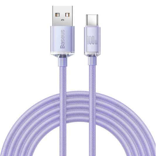 Καλώδιο Δεδομένων και Φόρτισης USB-A - USB-C Baseus Crystal Shine Series, 100W, 2m, Μωβ CAJY000505