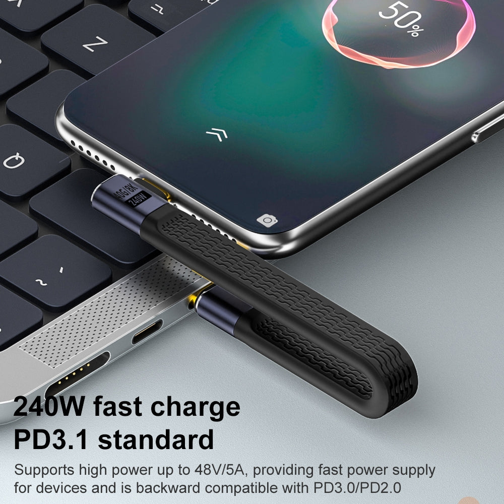 USB-C Data and Charging Cable - USB-C OEM Angled 8K Video Version 2, 240W, 0.15m, Black