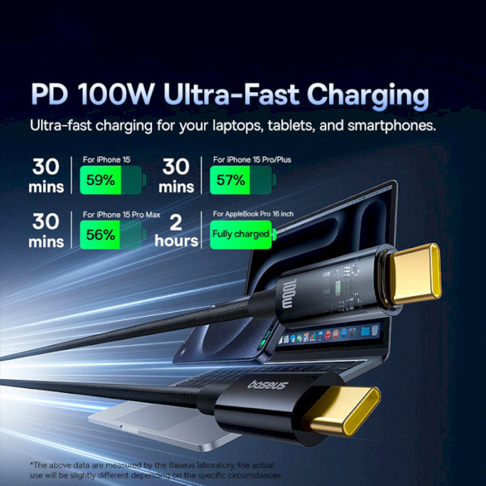 Καλώδιο Δεδομένων και Φόρτισης USB-C - USB-C Baseus Explorer, 100W, 1m, Μαύρο P10319703111-00