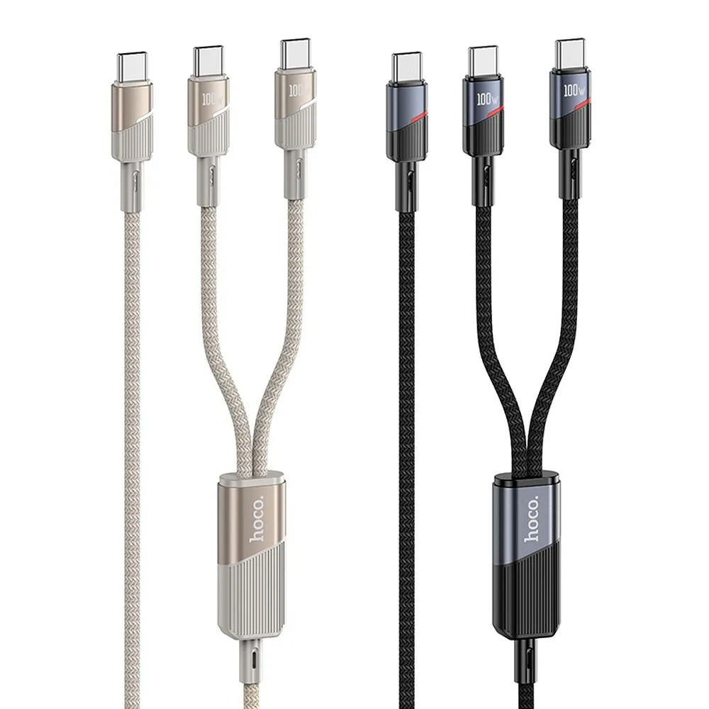 Καλώδιο Δεδομένων και Φόρτισης USB-C - 2 x USB-C HOCO U139 2σε1, 100W, 1.2m, Χρυσό