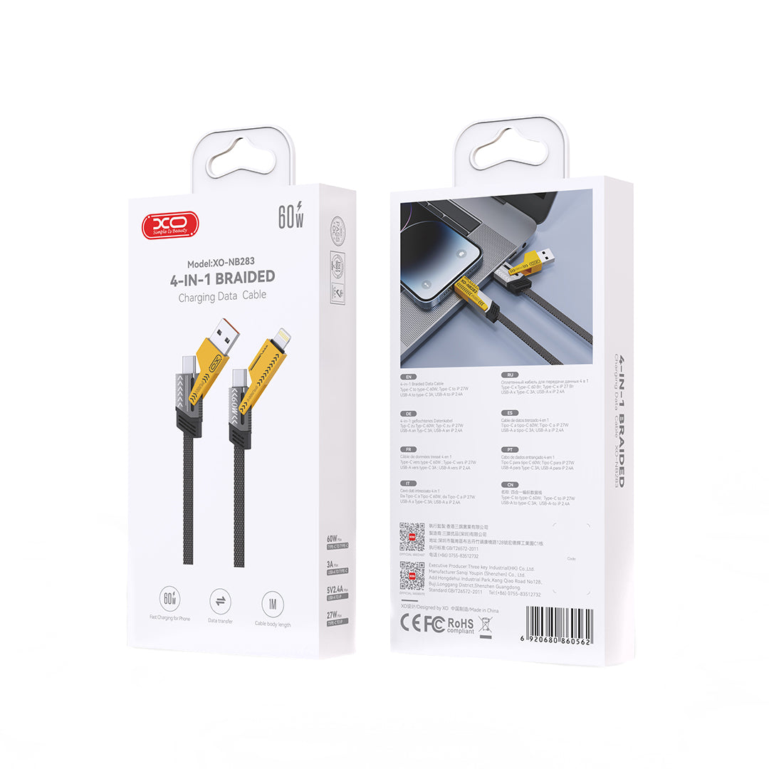 Καλώδιο Δεδομένων και Φόρτισης USB-A / USB-C - Lightning / USB-C XO Design NB283, 60W, 1m, Γκρι