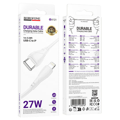 Καλώδιο Δεδομένων και Φόρτισης USB-C - Lightning Borofone BX121 Energy, 27W, 1m, Λευκό