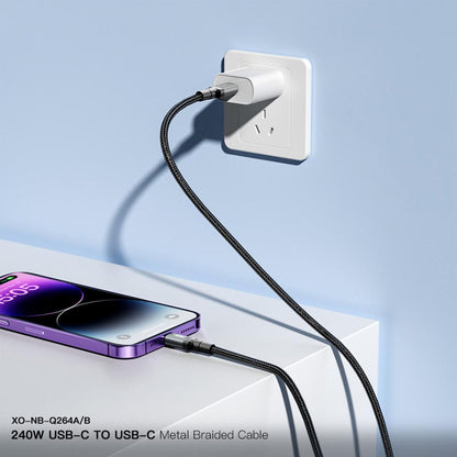 Καλώδιο Δεδομένων και Φόρτισης USB-C - USB-C XO Design NB-Q264A, 240W, 1m, Μαύρο
