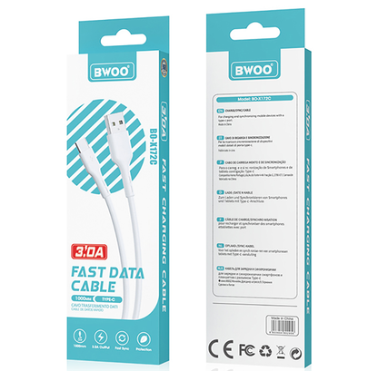 Καλώδιο Δεδομένων και Φόρτισης USB-A - USB-C BWOO X172C, 60W, 1m, Λευκό