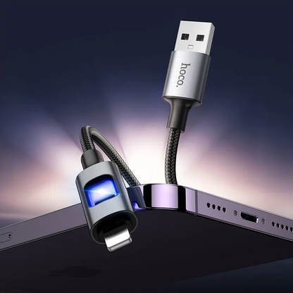 Καλώδιο Δεδομένων και Φόρτισης USB-A - Lightning HOCO U144 Led, 18W, 1.2m, Μαύρο