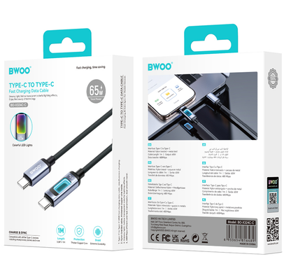 Καλώδιο Δεδομένων και Φόρτισης USB-C - USB-C BWOO X324CC Display, 65W, 1μ, Μαύρο
