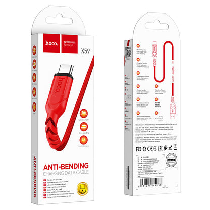 Καλώδιο Δεδομένων και Φόρτισης USB-A - USB-C HOCO X59 Victory, 18W, 1m, Κόκκινο