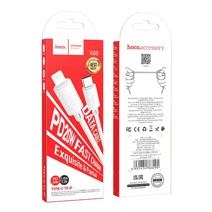 Καλώδιο Δεδομένων και Φόρτισης USB-C - Lightning HOCO X88, 20W, 1μ, Λευκό