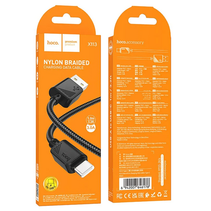 USB-A to USB-C Data and Charging Cable HOCO X113, 18W, 1m, Black