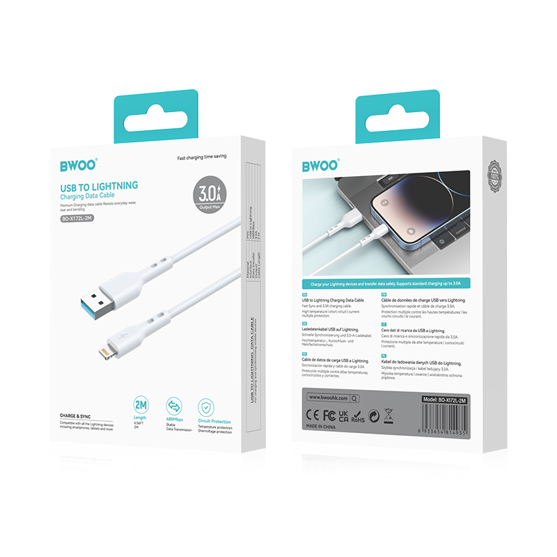 Καλώδιο Δεδομένων και Φόρτισης USB-A - Lightning BWOO BO-X172L-2M, 15W, 2μ, Λευκό
