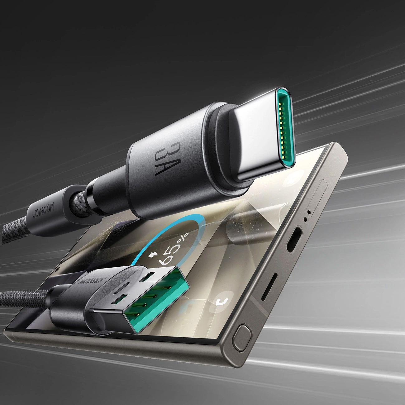 Καλώδιο Δεδομένων και Φόρτισης USB-A - USB-C Joyroom S-A50, 60W, 1.2m, Γκρι