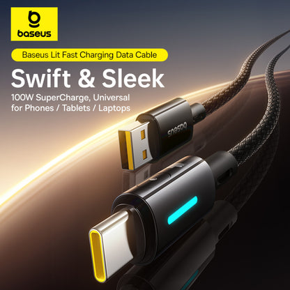 Καλώδιο Δεδομένων και Φόρτισης USB-A - USB-C Baseus Lit Button Control, 100W, 2m, Μαύρο P10379002121-01